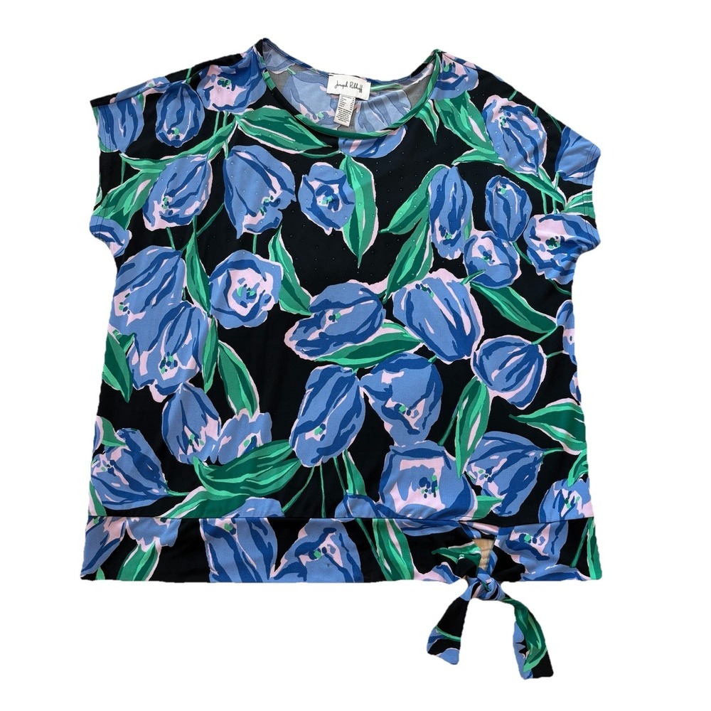 Joseph Ribkoff Floral Print Tie Front Top‎ Spring Blouse Black Womens Size 16